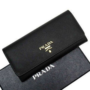 Prada Fold long Wallet Black Saffiano leather